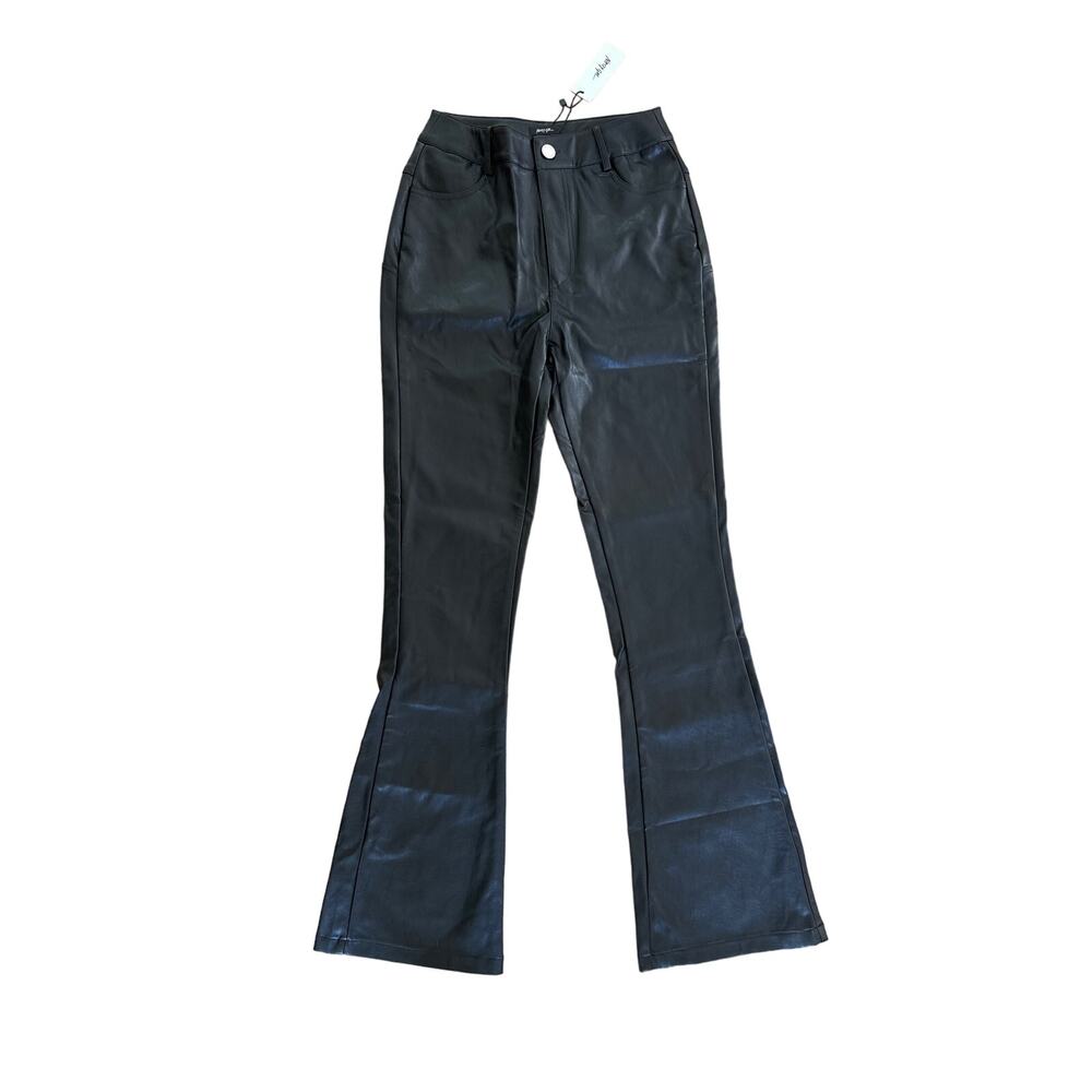 Nasty Gal - Faux Leather Star Bum Flare Pants in Black & White